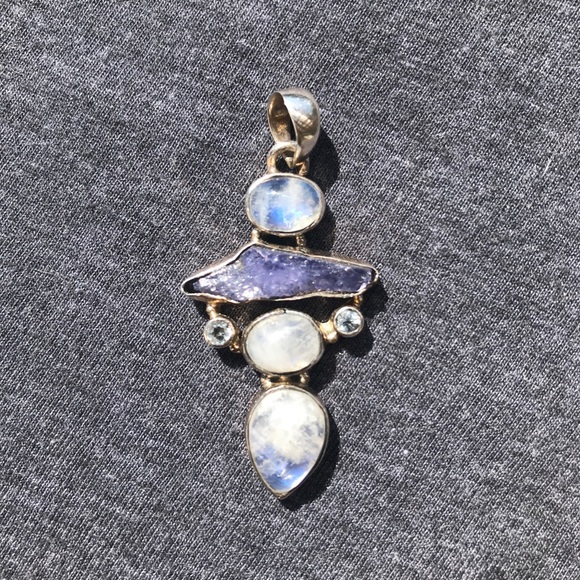 Jewelry - Rainbow Moonstone, Tanzanite (rough), and Blue Topaz Pendant